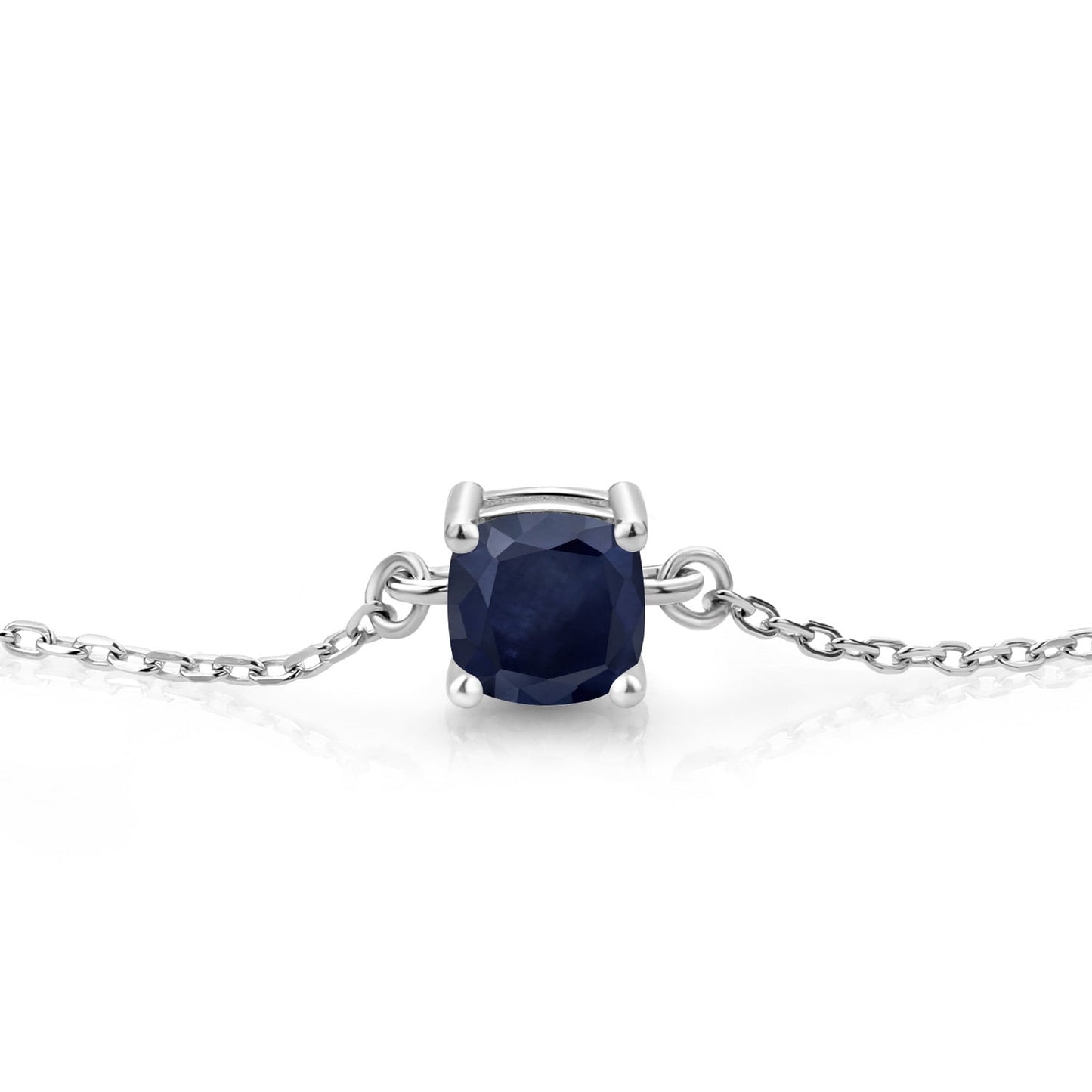 925 Sterling Silver Blue Sapphire Solitaire Bracelet for Women | 1.30 Cttw | Cushion 6MM | Gemstone September Birthstone | Fully Adjustable up to 9 Inch