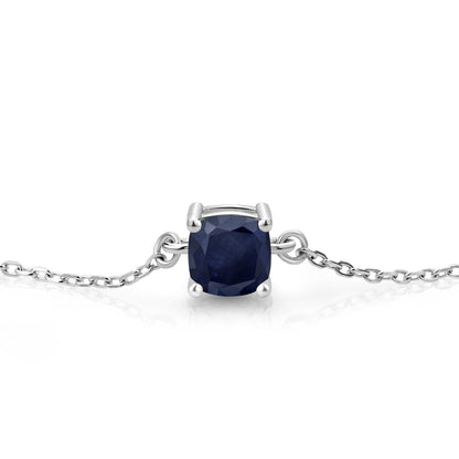 925 Sterling Silver Blue Sapphire Solitaire Bracelet for Women | 1.30 Cttw | Cushion 6MM | Gemstone September Birthstone | Fully Adjustable up to 9 Inch