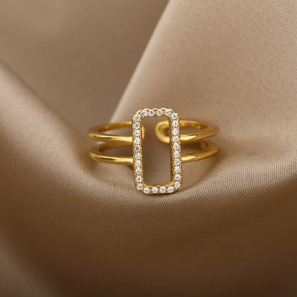 Simple Rectangle Shape Zircon Color Rings for Women Stainless Steel Adjustable Finger Ring Jewelry Gift Bijoux Femme 2022