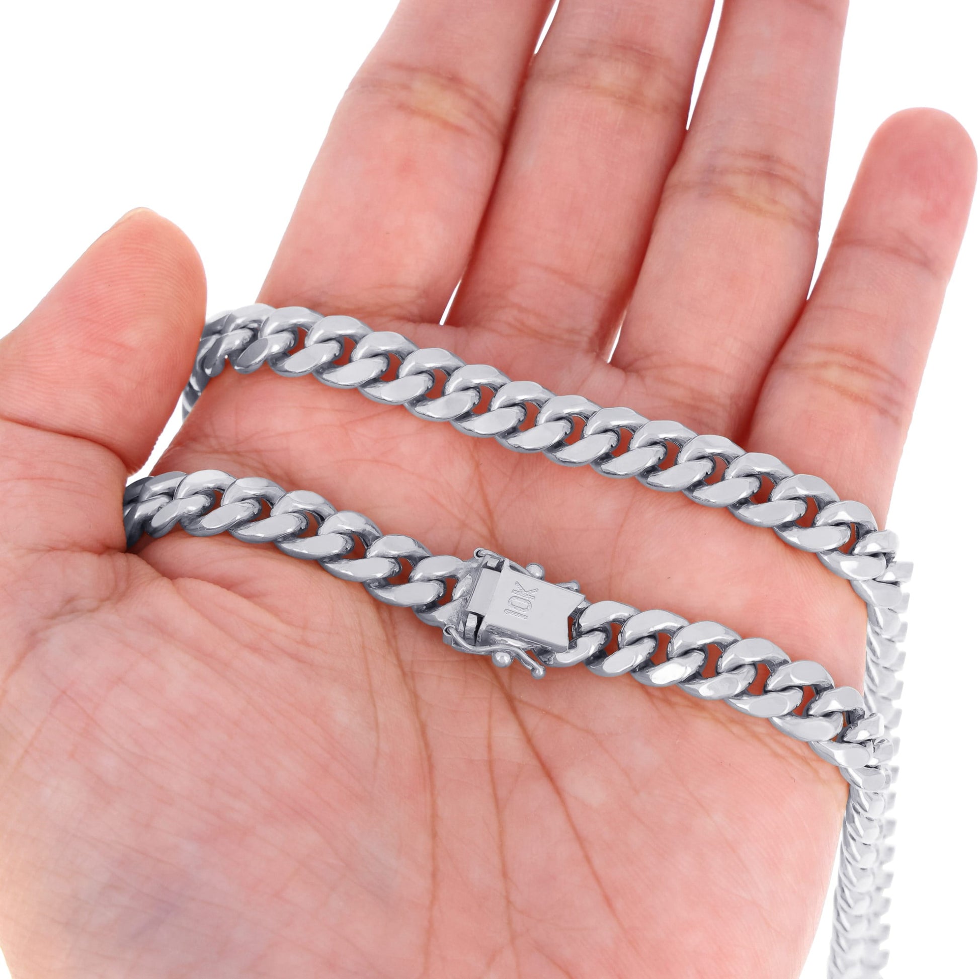 10K Real White Gold Miami Cuban Link 7.5Mm Chain Bracelet (7"-9") Italian Jewelry for Men