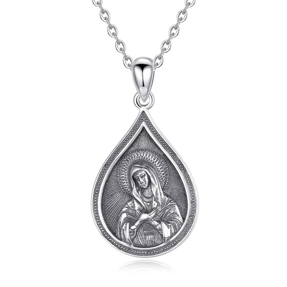 925 Sterling Silver Virgin Mary Cross Amulet Pendant