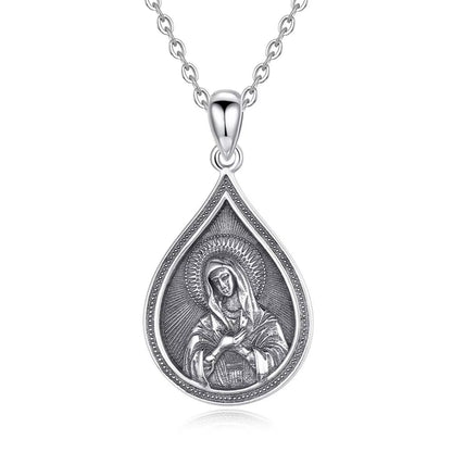 925 Sterling Silver Virgin Mary Cross Amulet Pendant