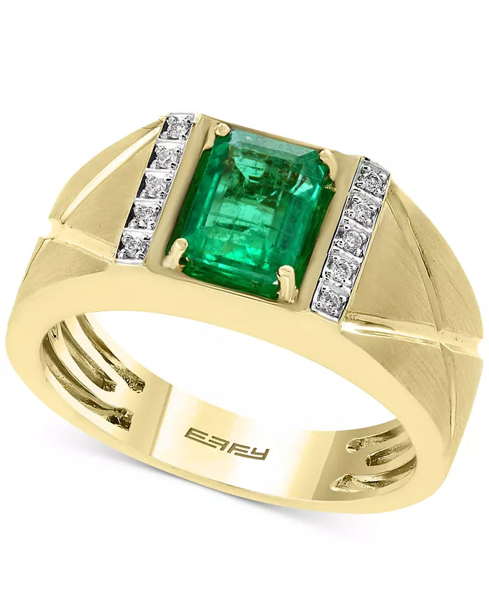 EFFYÂ® Men'S Emerald (1-3/8 Ct. T.W.) and Diamond Accent Ring in 14K Gold