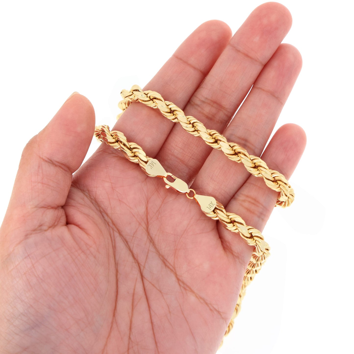 14K Yellow Gold 7Mm Rope Chain Diamond Cut Bracelet (7.5"-9") Italian Jewelry for Men