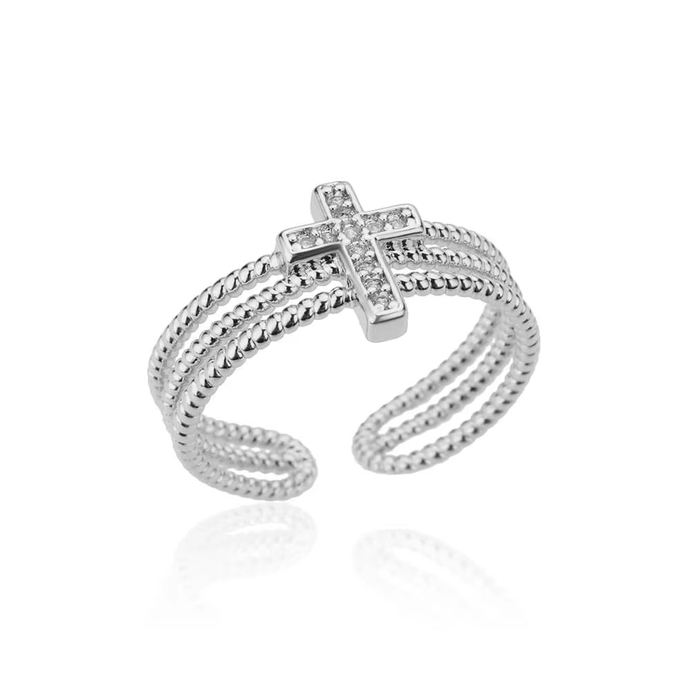 New in Zircon Cross Rings for Women Adjustable Stainless Steel Cross Ring Femme Design Luxury Wedding Jewerly Gift 2025 Anillos