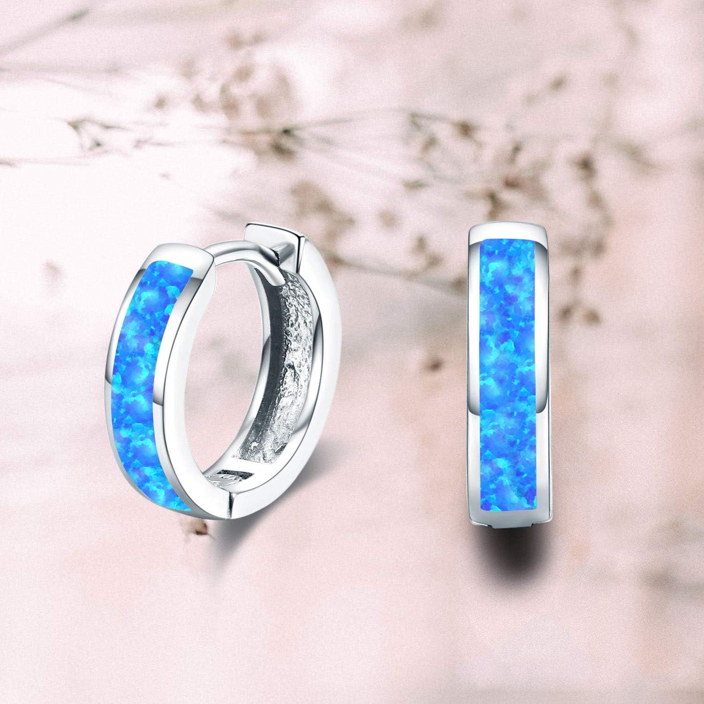 Hoop Earrings for Women Opal Hoop Earrings Hinged Huggie Earrings 925 Sterling Silver Hypoallergenic Earrings for Sensitive Ears Simulated Opal Colorful Jewelry Birthday Christmas Gift