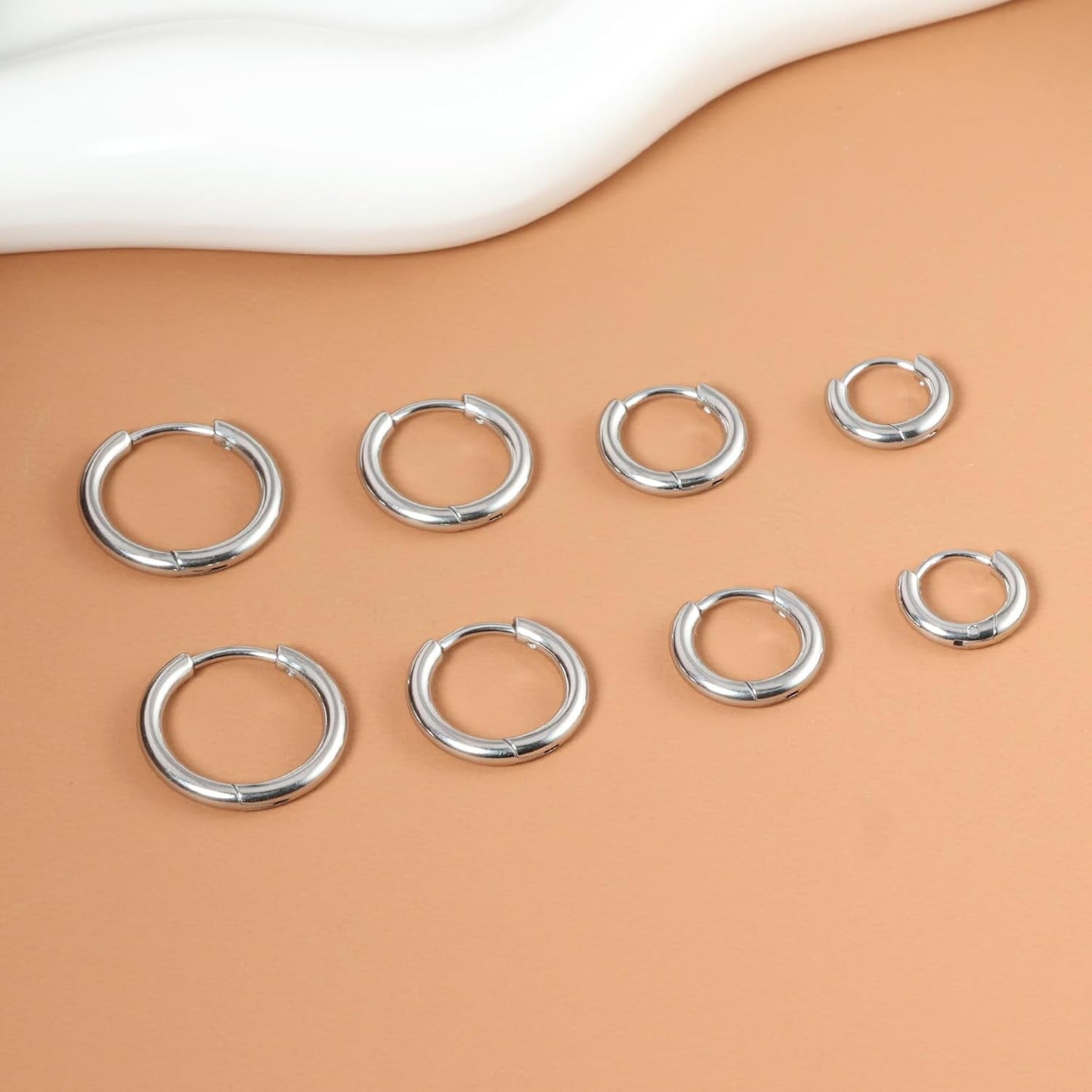 Small Hoop Earrings for Women Men Silver Huggie Hoop Earrings for Cartilage Helix Hypoallergenic Surgical Stainless Steel Earrings 6/8/10/12Mm Thin Silver Hoops Set for Women