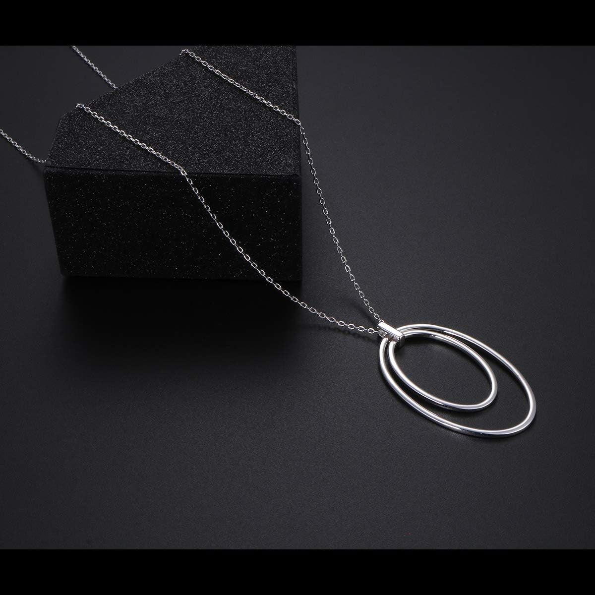 925 Sterling Silver Long Chain Sweater Large Necklace for Women Statement Pendant Fringe Necklaces Jewelry