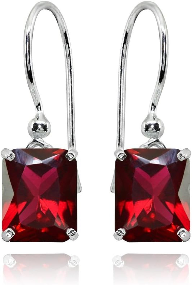 Sterling Silver Genuine, Created or Simulated Gemstone Octagon-Cut Solitaire Drop Dangle Earrings for Women