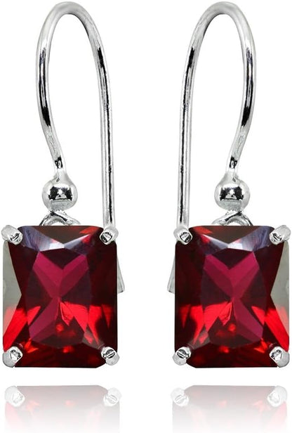 Sterling Silver Genuine, Created or Simulated Gemstone Octagon-Cut Solitaire Drop Dangle Earrings for Women