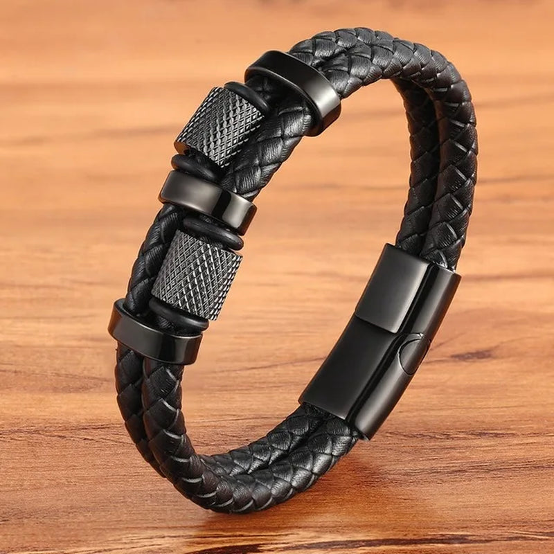 Braided Rope Wrap Leather Bracelets for Men Bangles Fashion Male Women Charm Stainless Steel Clasp Jewelry DIY Customization