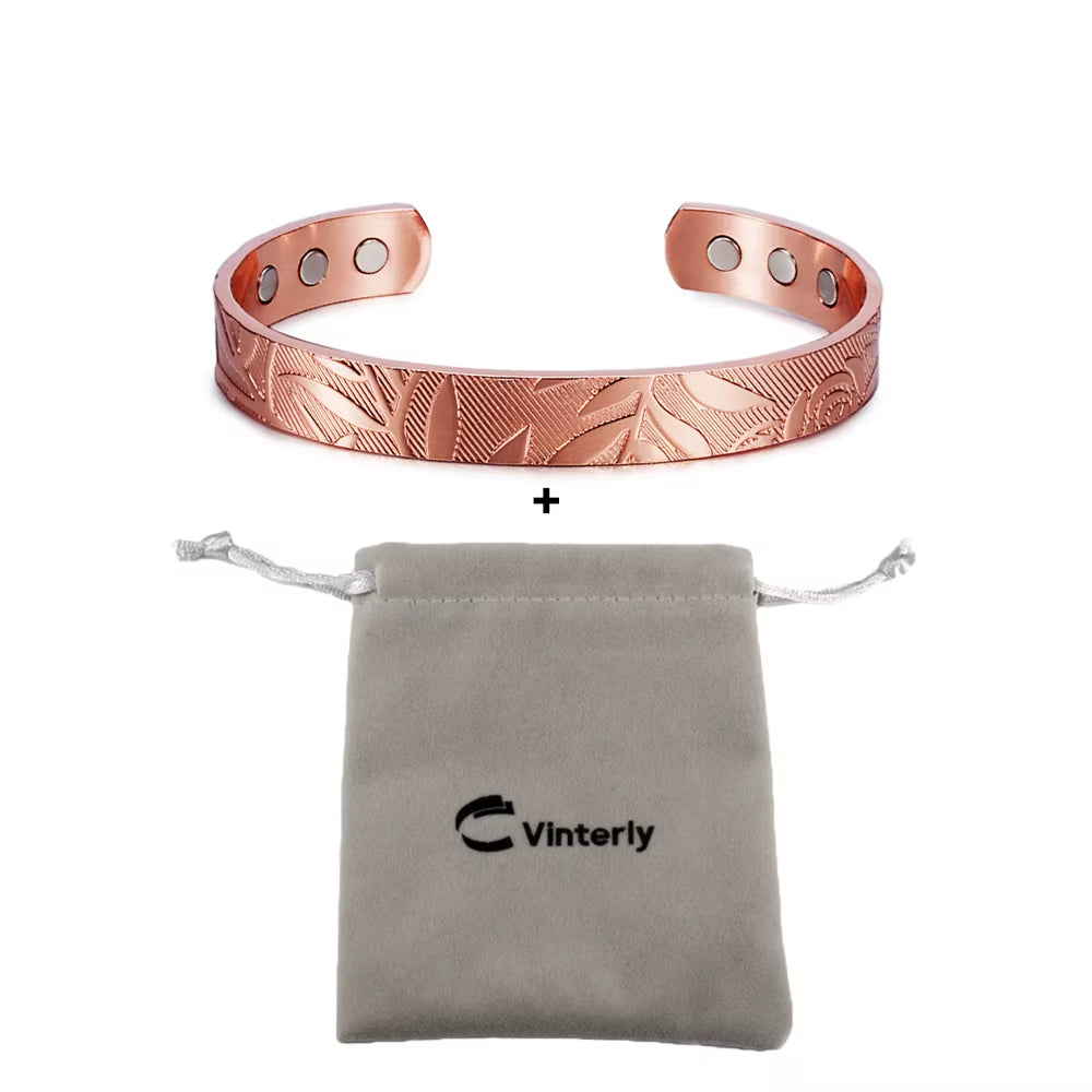 Magnetic Bracelets Rose Copper Adjustable Cuff Bangles Women Men Energy Jewelry Resizable Pain Relief for Arthritis
