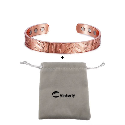 Magnetic Bracelets Rose Copper Adjustable Cuff Bangles Women Men Energy Jewelry Resizable Pain Relief for Arthritis