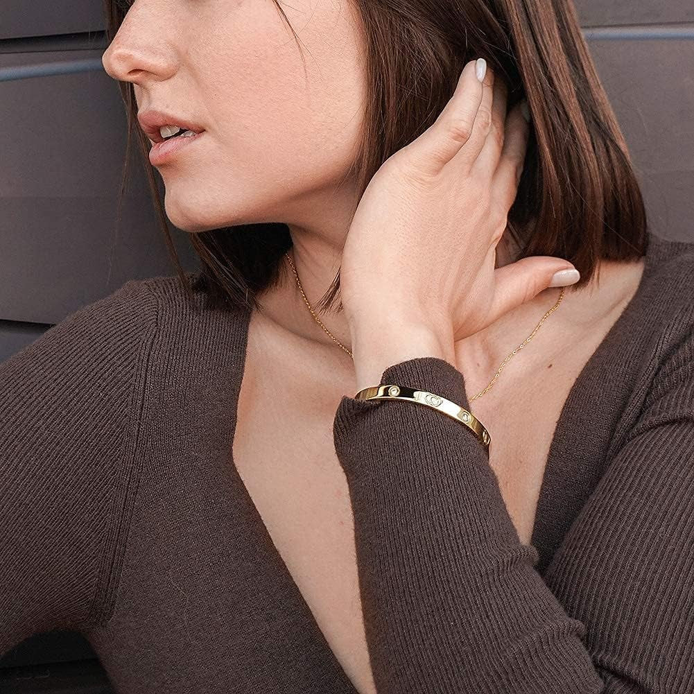 Simple Love Knot Bangle Polished Chunky Bracelet Stainless Steel Gold Gold Silver Plated Adjustable Open Cuff Bracelets for Women Adult Jewelry (Clover)