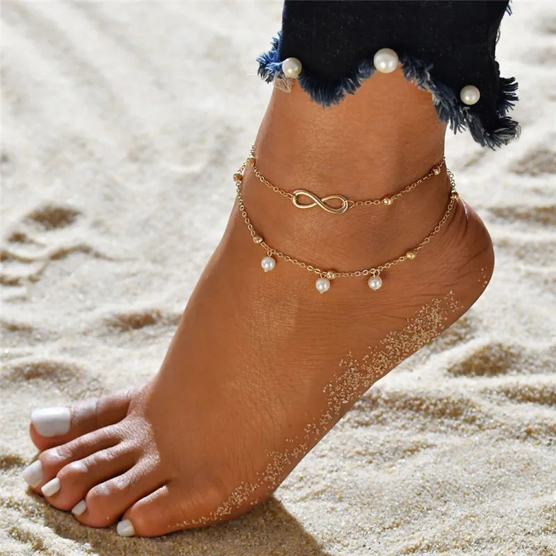 3Pcs/Set Gold Color Simple Chain Anklets for Women Beach Foot Jewelry Leg Chain Ankle Bracelets Women Accessories