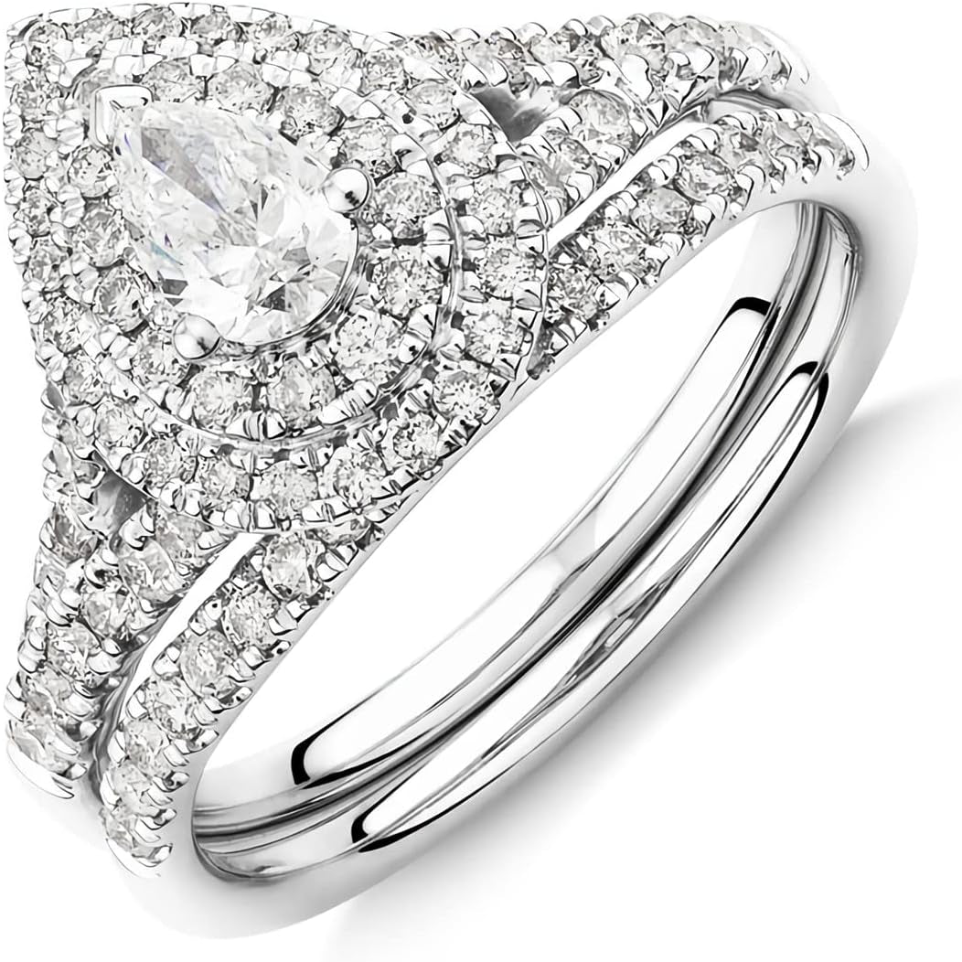 1 Carat Bridal Set Moissanite Engagement Rings for Women Platinum Plated Silver Rings Moissanite Rings