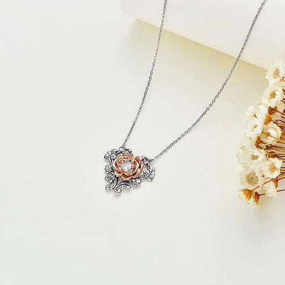 925 Sterling Silver Rose Necklace for Women Rose Flower Heart Pendant Necklace Fine Jewelry for Women
