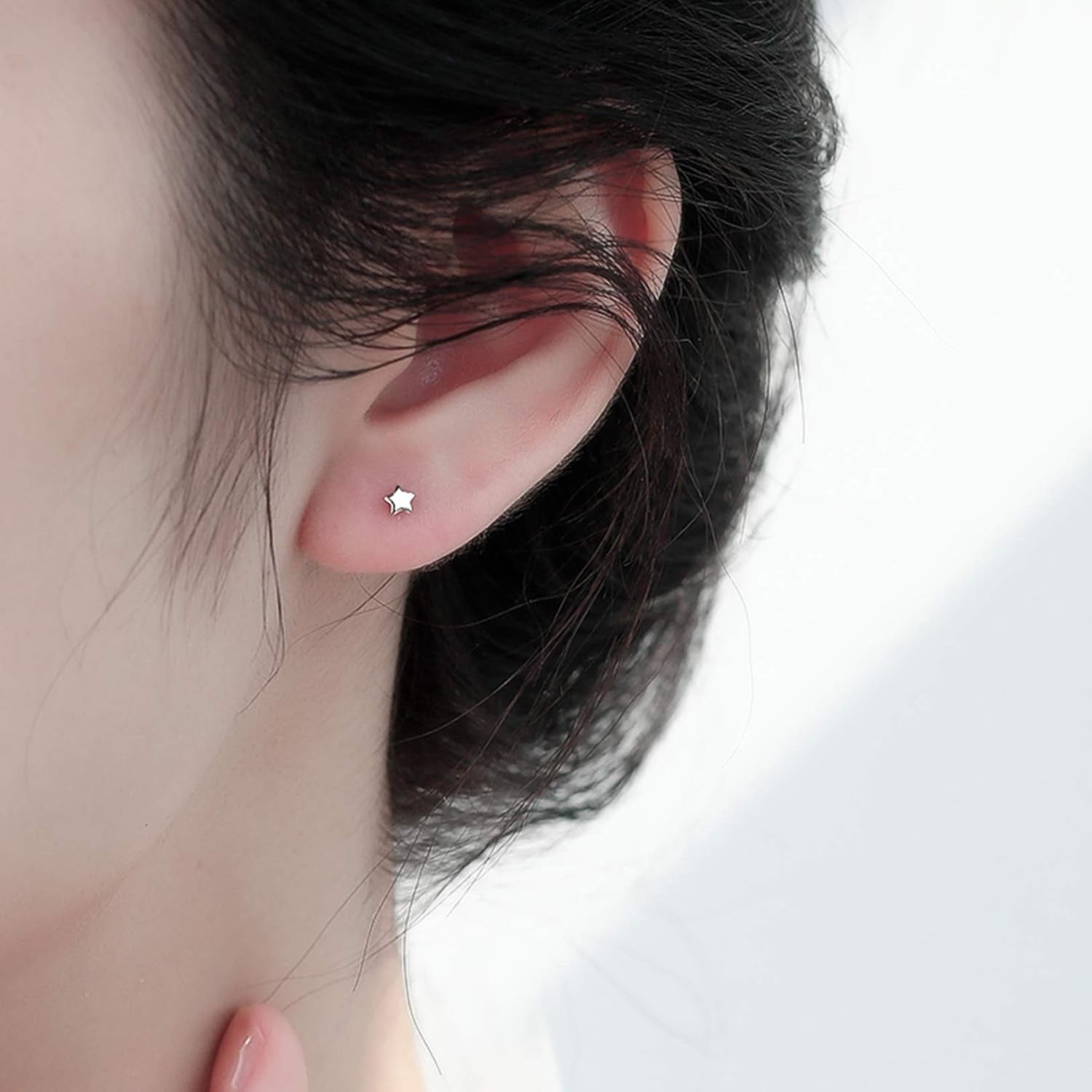 3 Pairs 925 Sterling Silver Star Stud Earrings for Women,Tiny Simple Geometric Stud Earrings Set Small Hypoallergenic Cartilage Tragus Ear Jewellery for Men (3/4/5Mm)