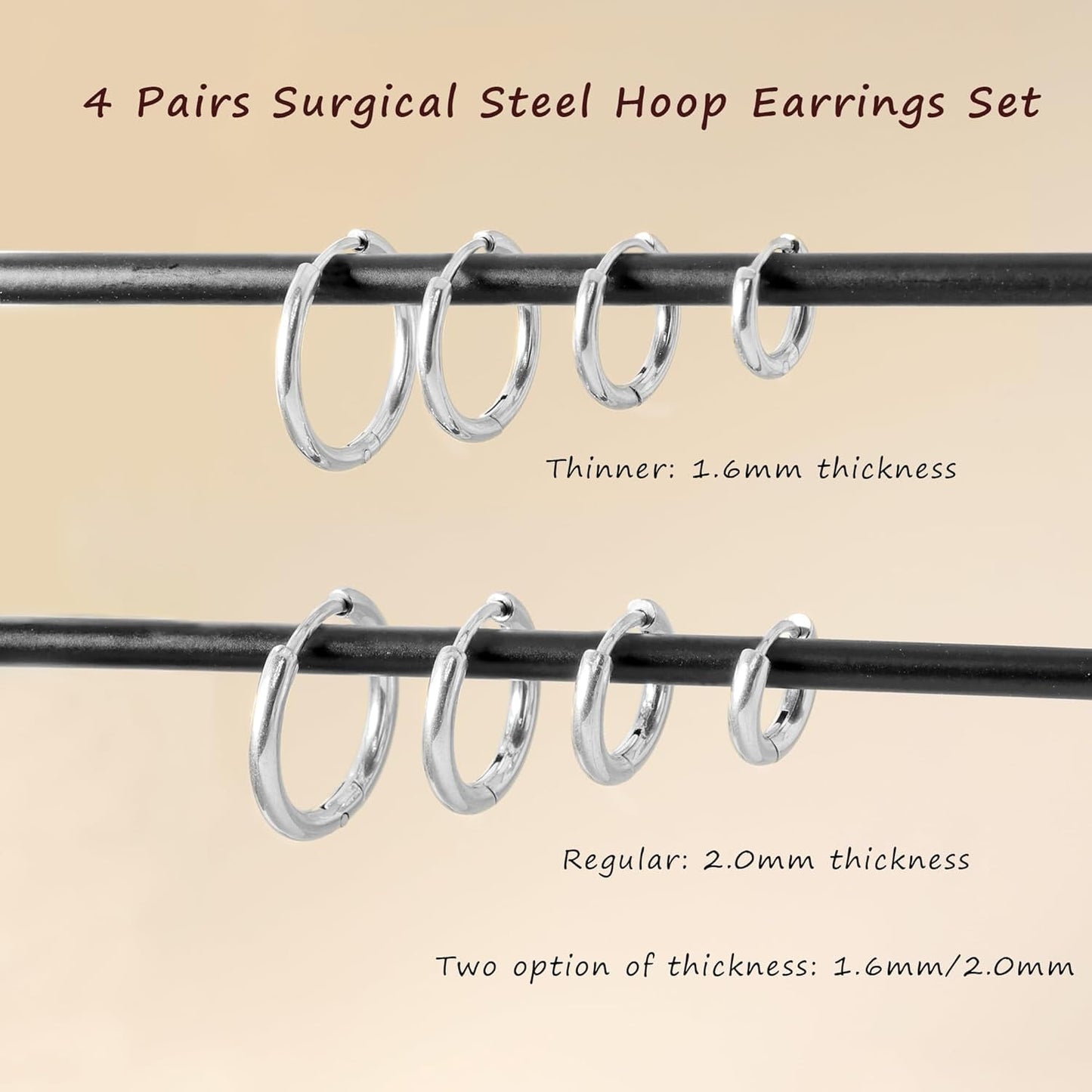 Small Hoop Earrings for Women Men Silver Huggie Hoop Earrings for Cartilage Helix Hypoallergenic Surgical Stainless Steel Earrings 6/8/10/12Mm Thin Silver Hoops Set for Women