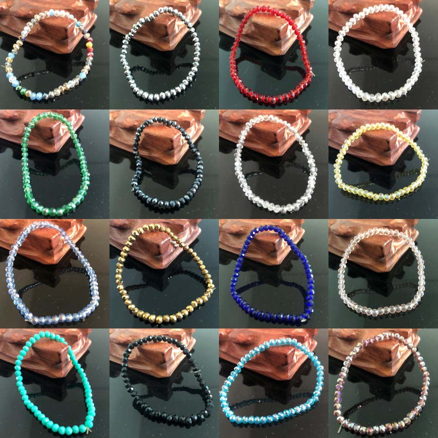 Handmade Women'S 4Mm Rhinestone Crystal Beaded round Glass Beads Stretch Bracelet Femme Bangle Bracelets Women Girl Wrap Jewelry