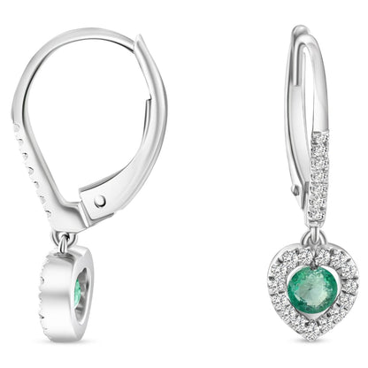 Pompeii 5/8Ct TW Emerald Lever Back Dangle Hoops White Gold Heart Earrings 3/4" Tall