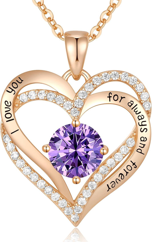 Forever Love Heart Necklaces for Women, Wedding Anniversary, Birthday Mothers Day Gifts for Mom, Mother, Wife, Girlfriend, S925 Silver Jewelry with Birthstone Pendant