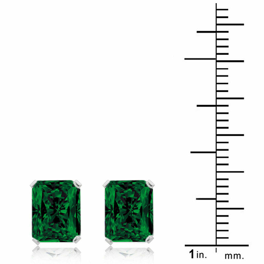 Women'S 925 Sterling Silver 2.00CTTW Emerald Cut Emerald Stud Earrings 7X5Mm