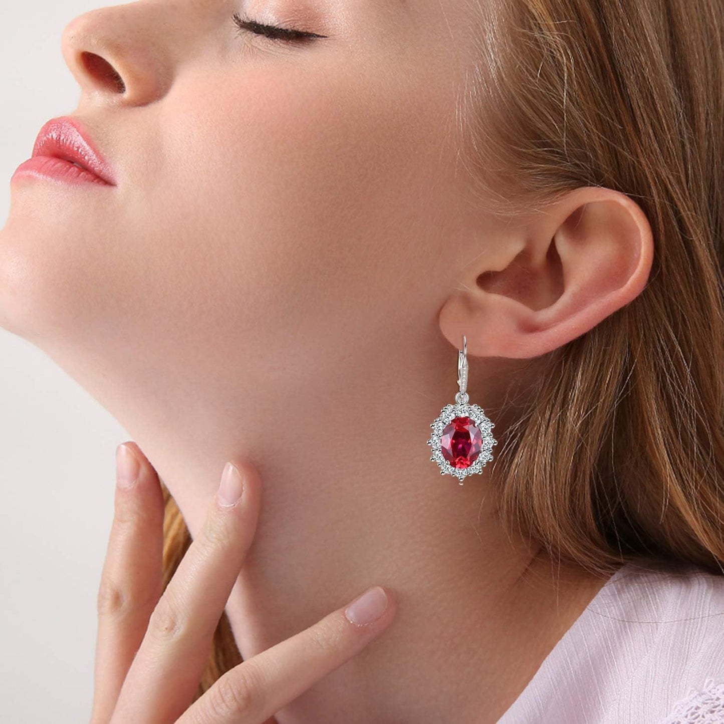 Sterling Silver Created Oval Cut Birthstone Drop Dangle Women Leverback Earrings Gifts for Women Mom