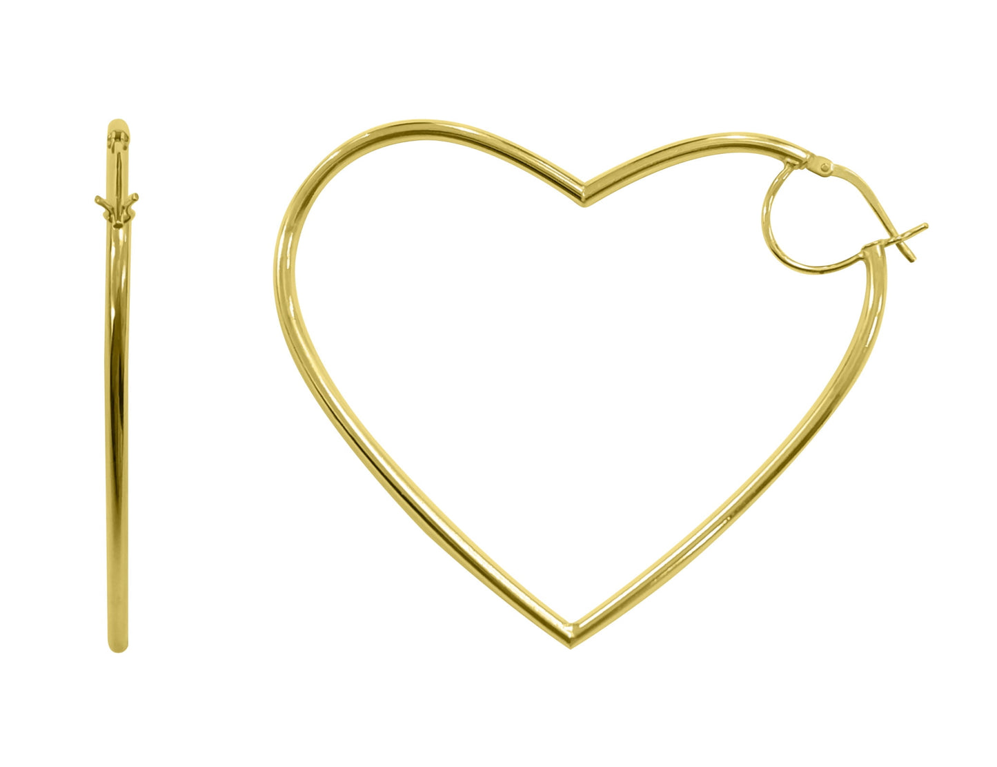 Women'S 14K Gold Plated Sterling Silver High Polished Heart Adults Earrings