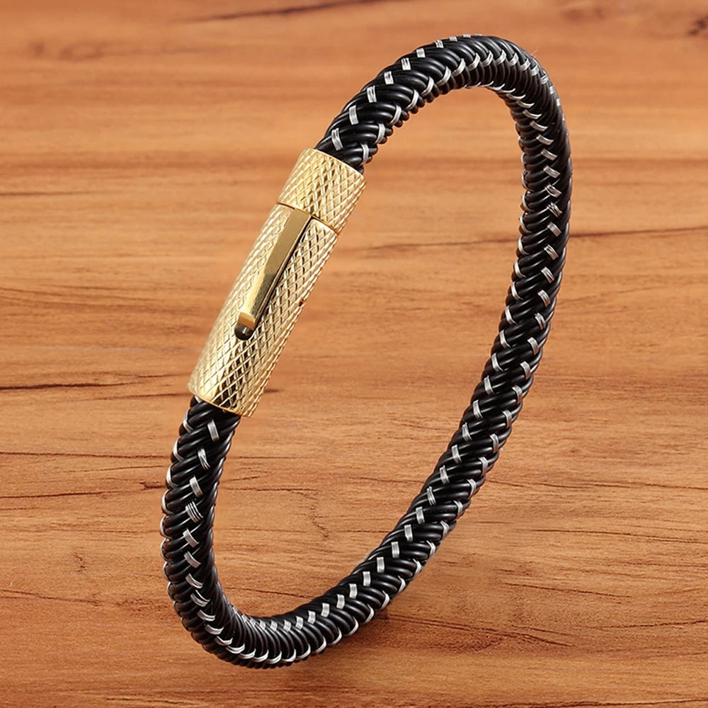 Braided Rope Wrap Leather Bracelets for Men Bangles Fashion Male Women Charm Stainless Steel Clasp Jewelry DIY Customization