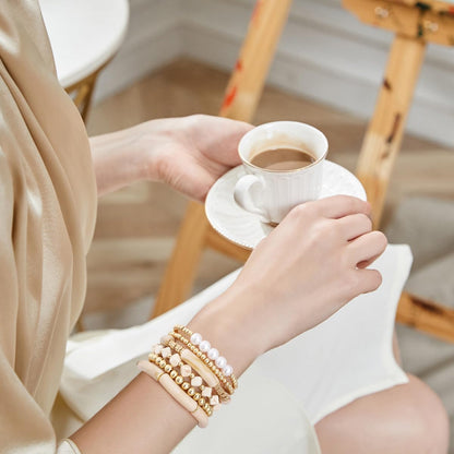 Simple Beaded Gold Bangles Bracelet Chunky Bamboo Tube Curved Stacking Clear Acrylic Colorful Beads Stretchable Gold Bracelets Set for Women
