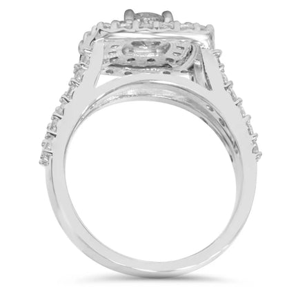 Pompeii 2 Cttw Diamond Cushion Double Halo Engagement Wedding Ring Set 10K White Gold