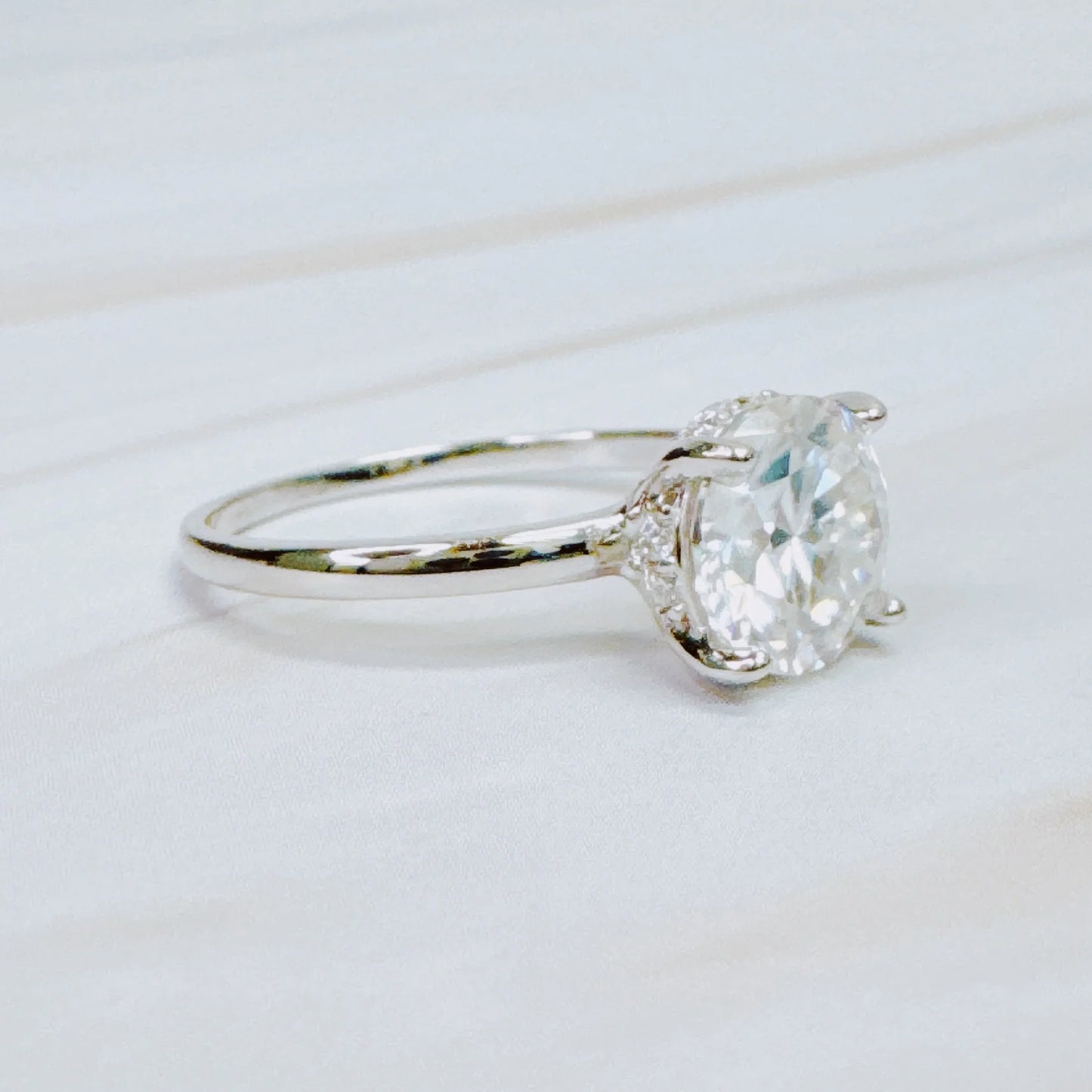 Paved Halo Solitaire Moissanite Ring