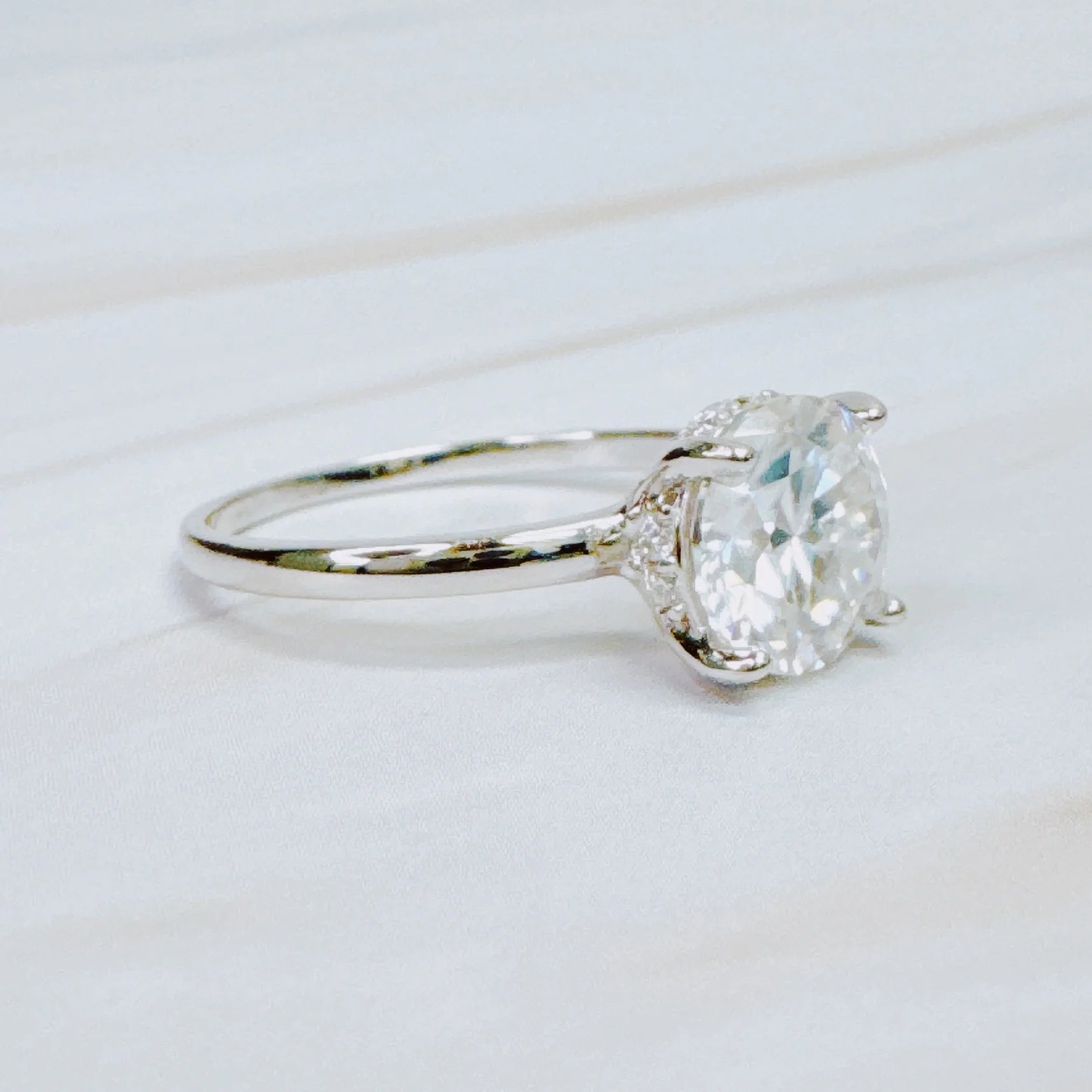Paved Halo Solitaire Moissanite Ring