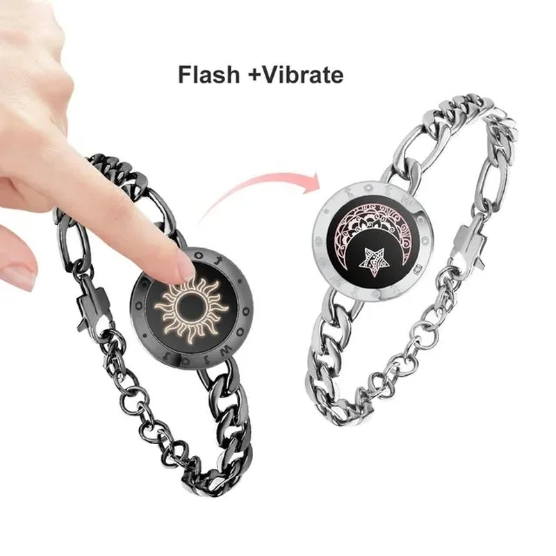 Totwoo Long Distance Touch Light up & Vibrate Bracelets for Couples, Long Distance Relationship Gifts Smart Sun & Moon Love Brac