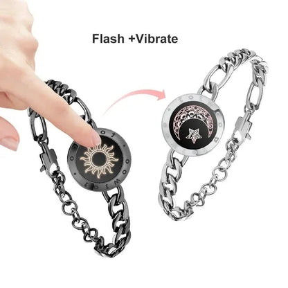Totwoo Long Distance Touch Light up & Vibrate Bracelets for Couples, Long Distance Relationship Gifts Smart Sun & Moon Love Brac