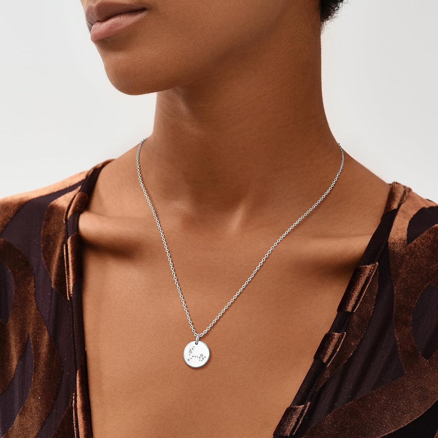 Gold Necklace Coin Disc Zodiac 12 Constellation Star Connected Engraved Horoscope Sign Astrology Pendant 18K Gold Plated Chain Dainty Personalized Simple Jewelry