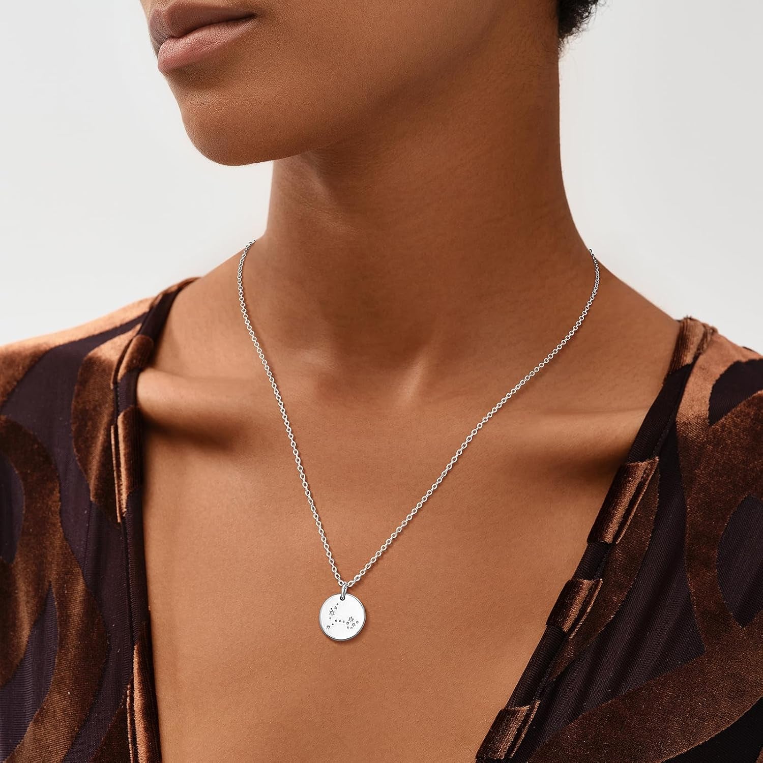 Gold Necklace Coin Disc Zodiac 12 Constellation Star Connected Engraved Horoscope Sign Astrology Pendant 18K Gold Plated Chain Dainty Personalized Simple Jewelry