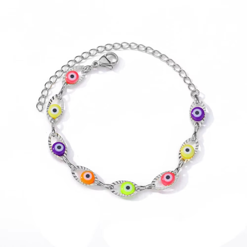 Gothic Rainbow Evil Eye Bracelets for Women Stainless Steel Gold Color Turkish Demon Chain Charm Bracelet Summer Beach Jewelry
