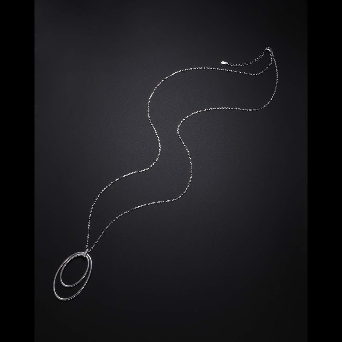 925 Sterling Silver Long Chain Sweater Large Necklace for Women Statement Pendant Fringe Necklaces Jewelry