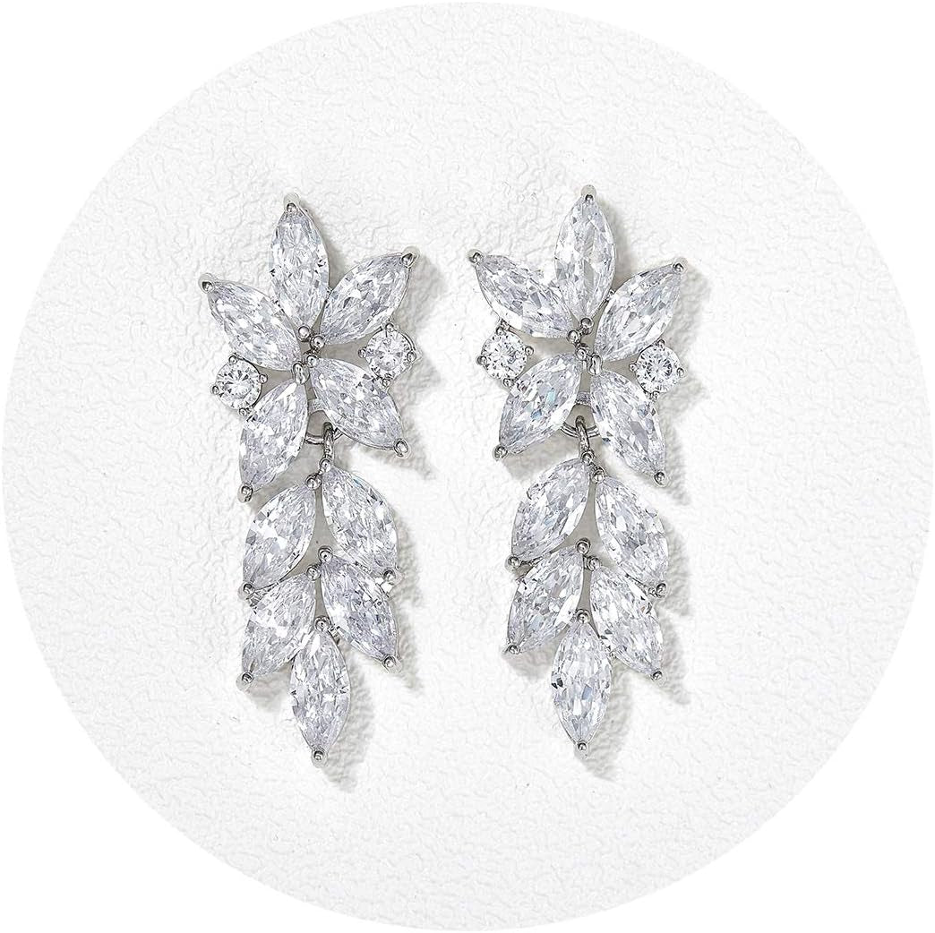 Marquise Wedding Earrings for Brides, Bridal Bridesmaid Earrings for Wedding, Cubic Zirconia Dangle Drop Earrings for Women