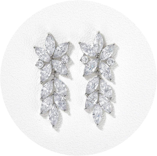 Marquise Wedding Earrings for Brides, Bridal Bridesmaid Earrings for Wedding, Cubic Zirconia Dangle Drop Earrings for Women