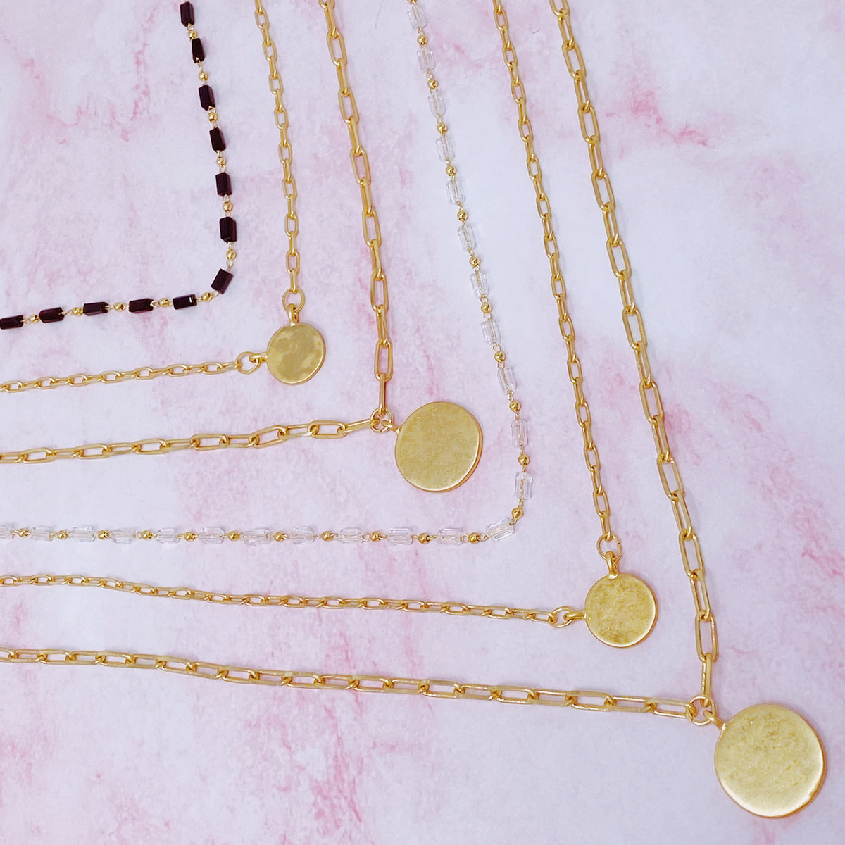 Disc & Beaded Chain Necklace Set of 3