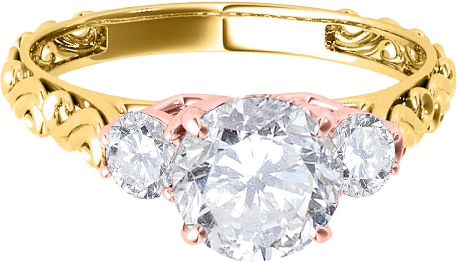 0.50 Ct 3 Stone Lab Grown Diamond Engagement Rings for Women, 14K Rose | Yellow | White Gold Promise Ring, round Brilliant Cut, H-I Color, SI1 Clarity