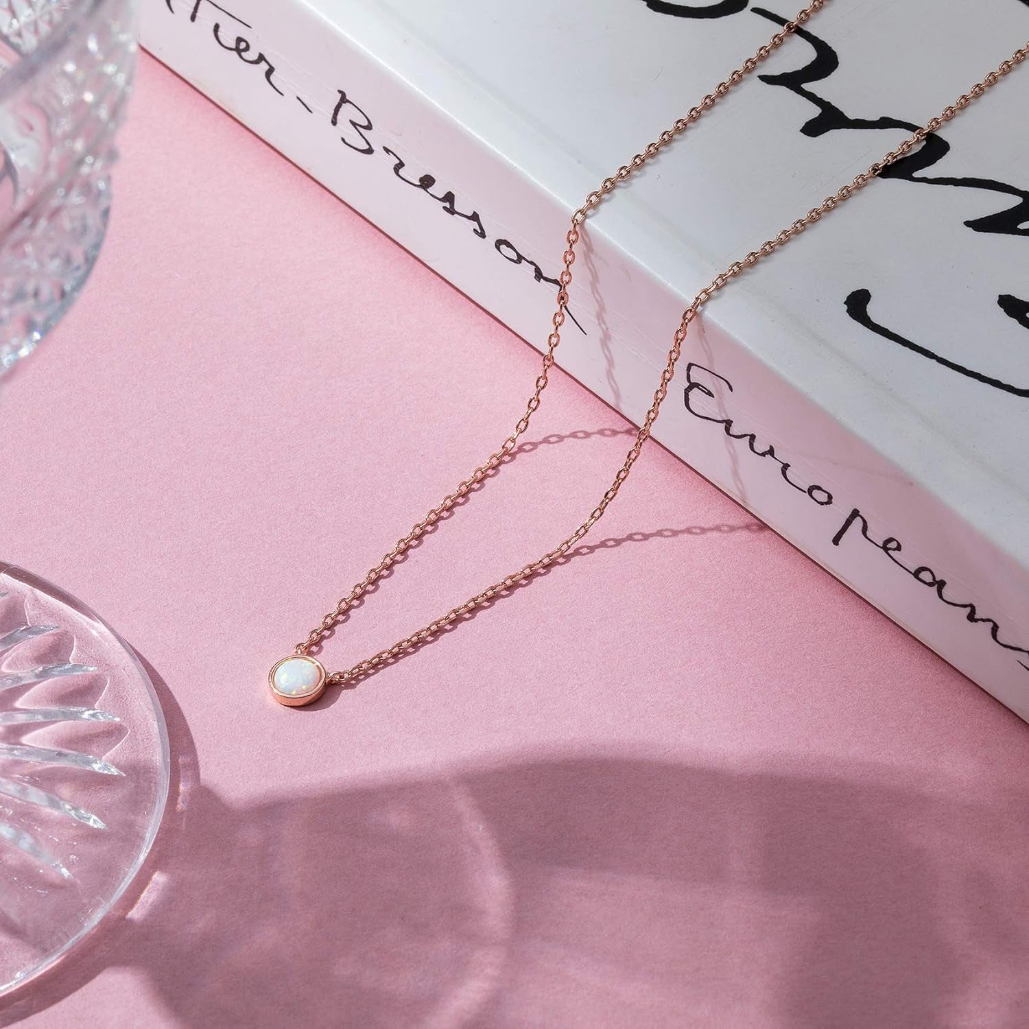 14K Gold Plated Opal Pendant Necklaces for Women | Created Opal Cubic Zirconia Dainty Necklace | Butterfly round Triangle Antler Bar Pendants