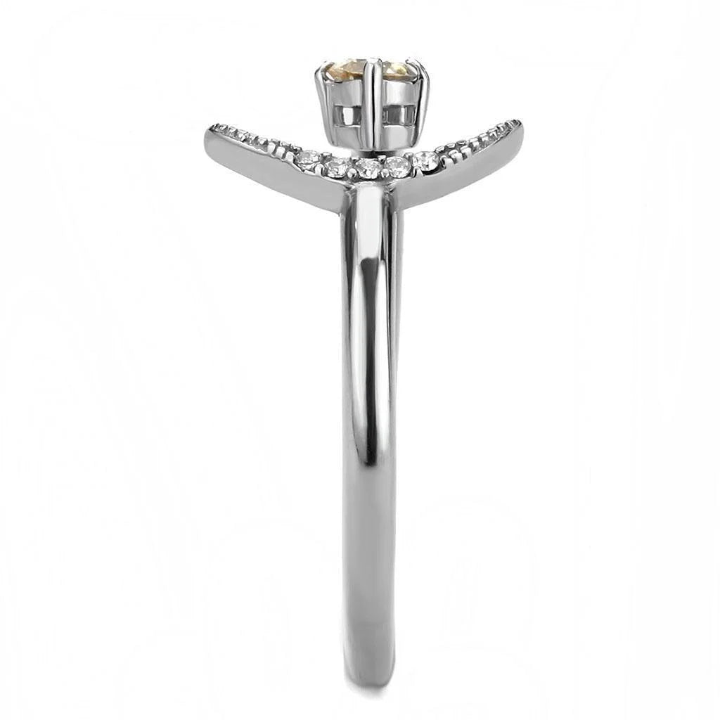 Womens Silver Rings High Polished (No Plating) 316L Stainless Steel Ring with AAA Grade CZ in Clear DA364