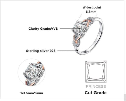 Love Infinity Ring Engagement Rings for Women, 14K Rose Gold 925 Sterling Silver Cubic Zirconia Promise Rings for Her, Anniversary Knot Princess Cut Promise Ring Simulated Diamond Ring