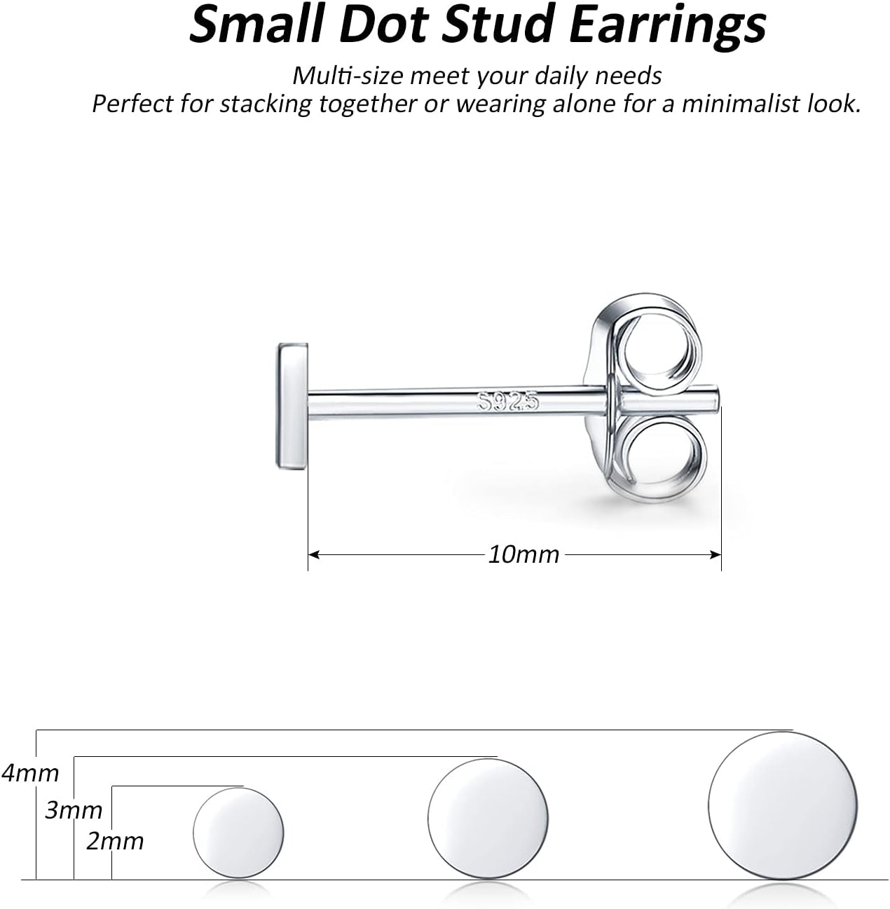 Sterling Silver Stud Earrings for Women, Tiny Flat Dot Earrings Set | Small Hypoallergenic Circle Stud Earrings | Dainty round Tragus Cartilage Studs for Men (2Mm/3Mm/4Mm)