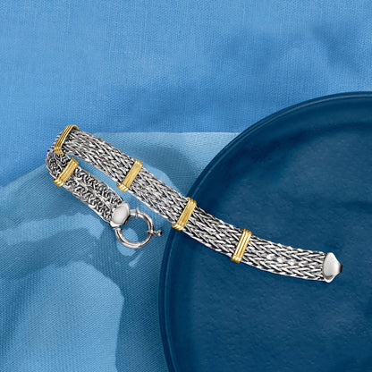 Two-Tone Double Wheat-Link Bracelet in Sterling Silver and 14Kt Gold over Sterling, Women'S, Adult