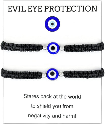 Evil Eye String Bracelets Handmade Black String Evil Eye Bracelet for Women Men Teen Girls Boys 2Pcs